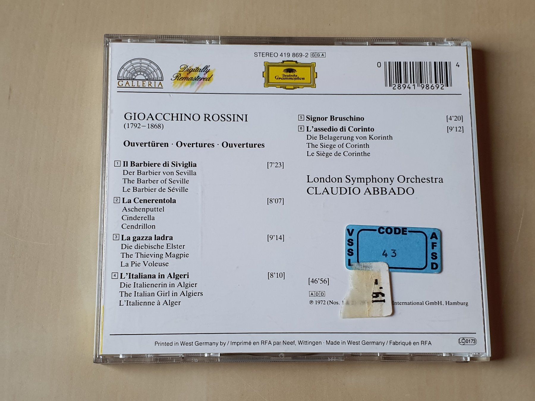 CD: Rossini Ouvertüren London Symphony orchestra – Usato da Stansstad venduto da collectorsshop 1