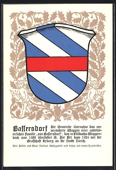 Cartoline postali: Bassersdorf, Wappen mit rotem Querbalken – Usato da Berlin venduto da bartko-reher