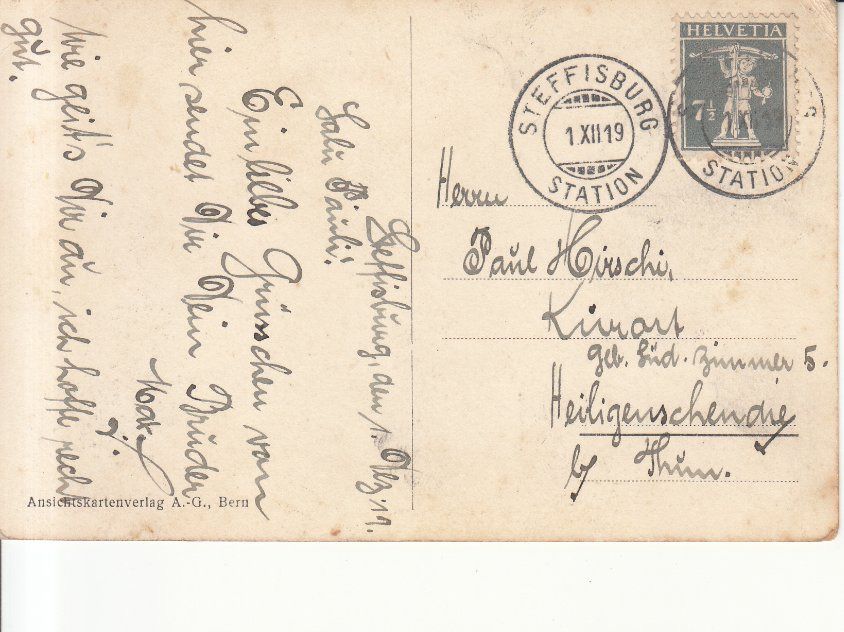 Cartoline postali: Steffissburg 1919 – Usato da Bürglen TG venduto da StampGraf 1