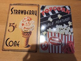 2 Blechschilder Vintage Design Eis Popcorn guter Zustand
