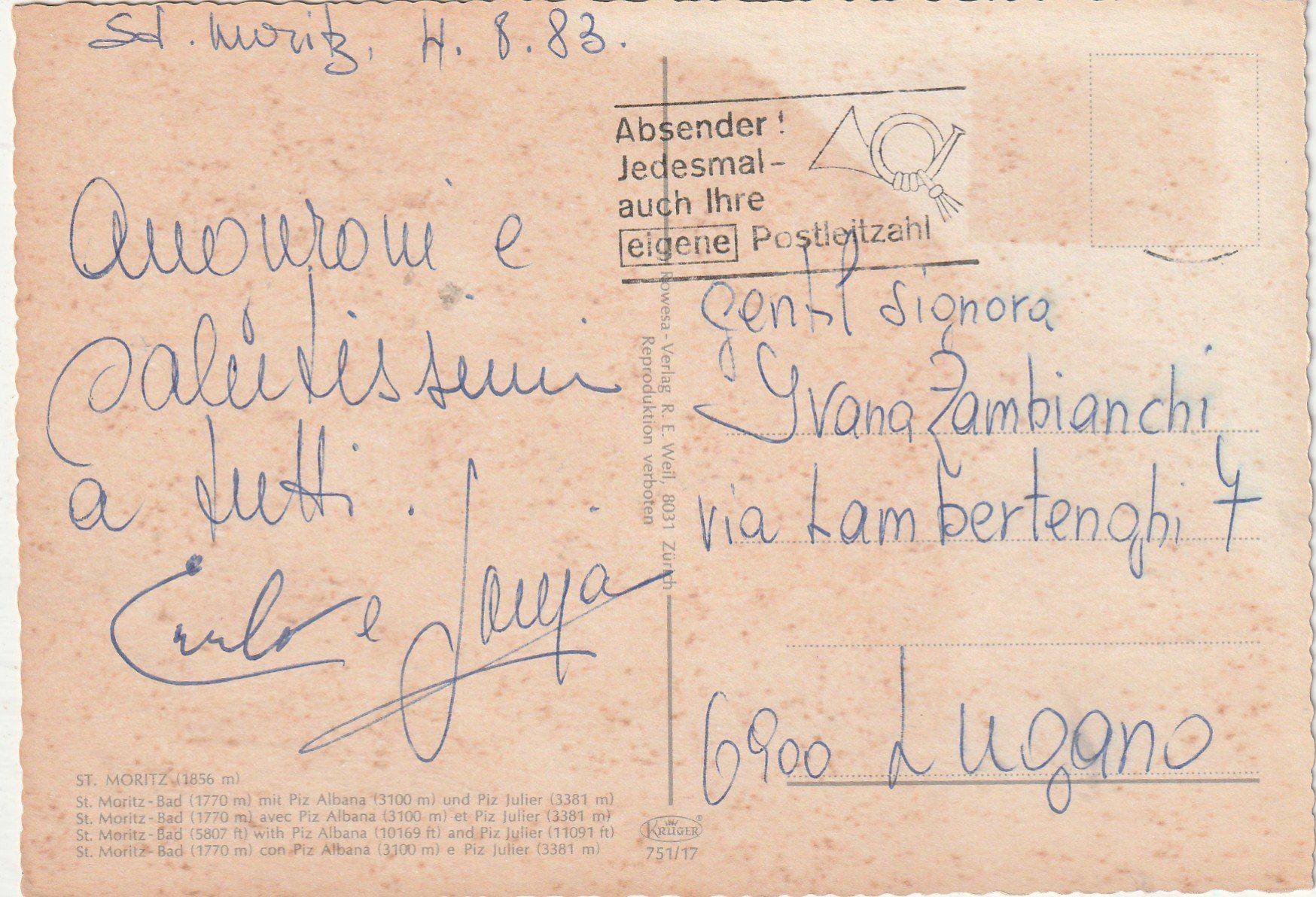 Cartoline postali: St. Moritz Dorfpartie – Usato da Lumbrein venduto da made02 1