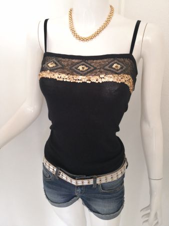 🤩MANGO STRICK-TOP SCHWARZ MIT PAILLETTEN & TULLE