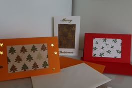 Set: 3 Weihnachtskarten mit Stoff (Doppelkarten/Kuverts)