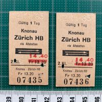 Knonau - Zürich HB via Altstetten, 2 alte Bahn Billette, SBB