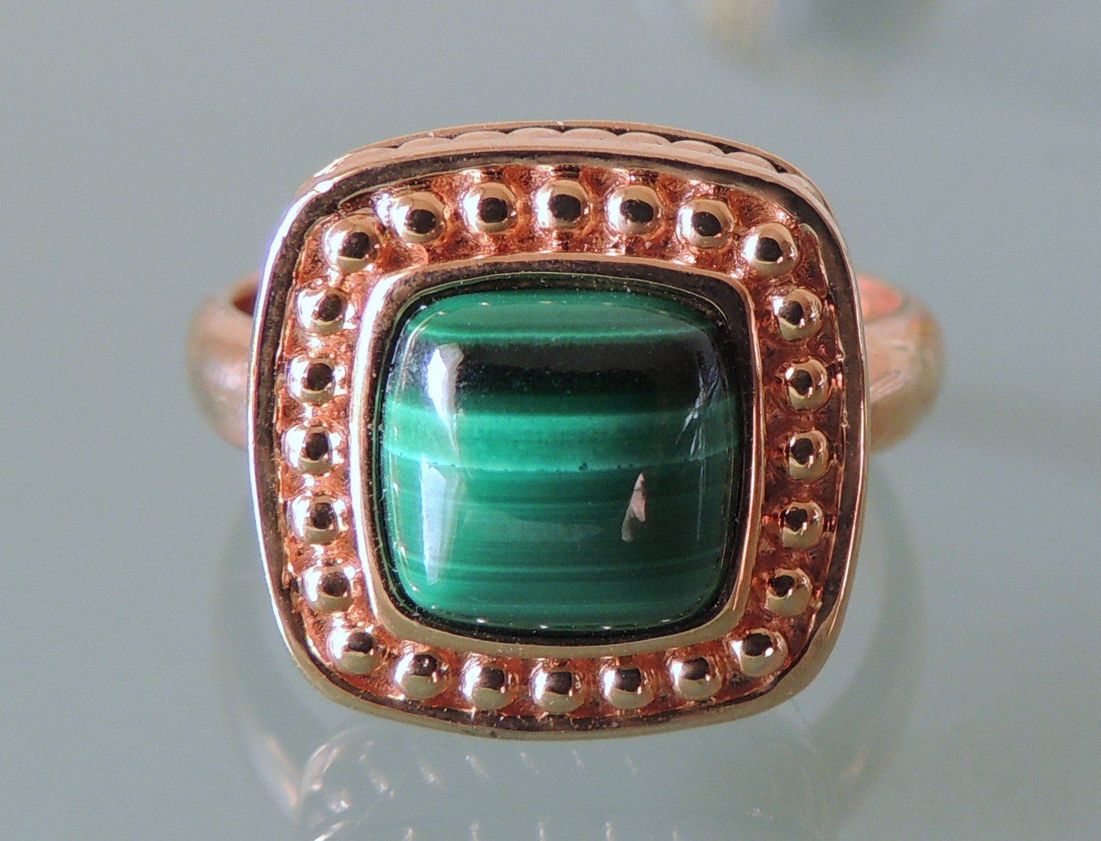 Pompidou Anelli: POMPIDOU rotvergoldeter Silber 925 Fingerring Malachit Gr.58 – Nuovo (secondo la descrizione) da Waldenburg venduto da schaller707