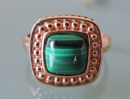 POMPIDOU rotvergoldeter Silber 925 Fingerring Malachit Gr.58
