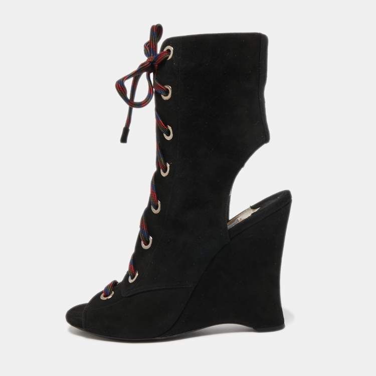 Prada Scarpe da donna: Prada Bottines compensées en daim noir à lacets taille-39 – Nuovo (secondo la descrizione) da Genève venduto da rom_8nwv 1