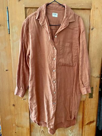 Matona Damen Leinenkleid / lange Hemdbluse terracotta XS