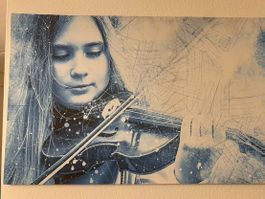 LED Art Music player Kunstbild Geigenspielerin XL