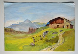 Alpenidyll, grosses Aquarell