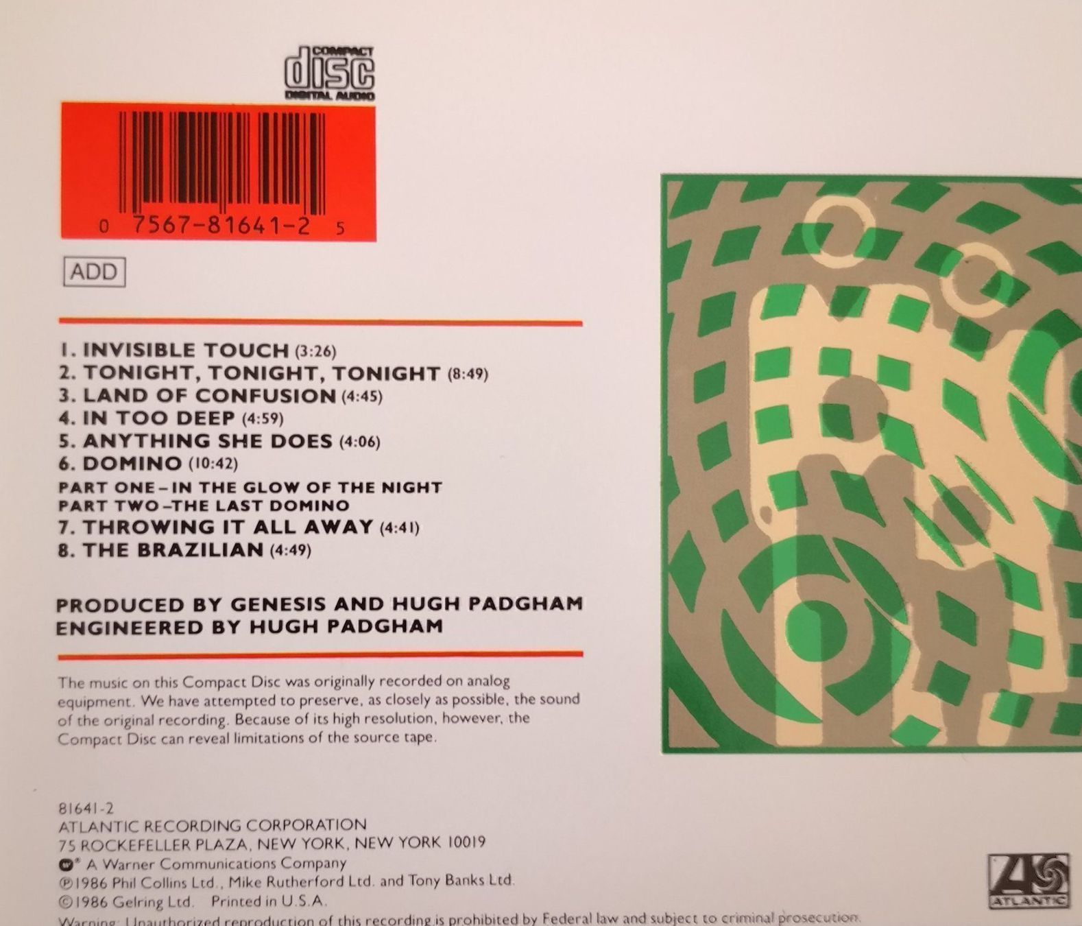 CD: GENESIS - INVISIBLE TOUCH - 1986 - CD – Usato da Greifensee venduto da scharmant 1