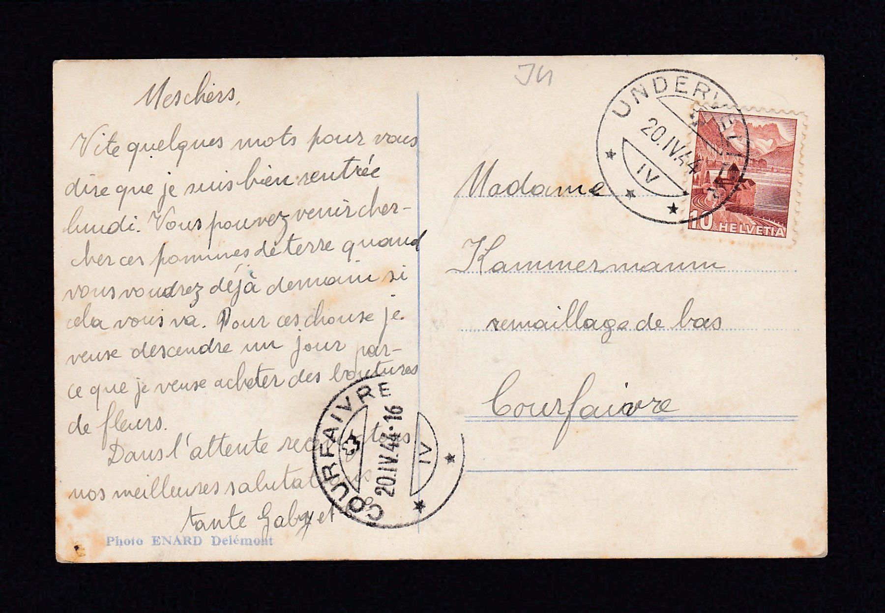 Cartoline postali: UNDERVELIER 1944 – Usato da Reiden venduto da cinfis 1