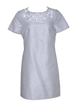 Mini-robe argentée avec col en perles transparentes. T. S