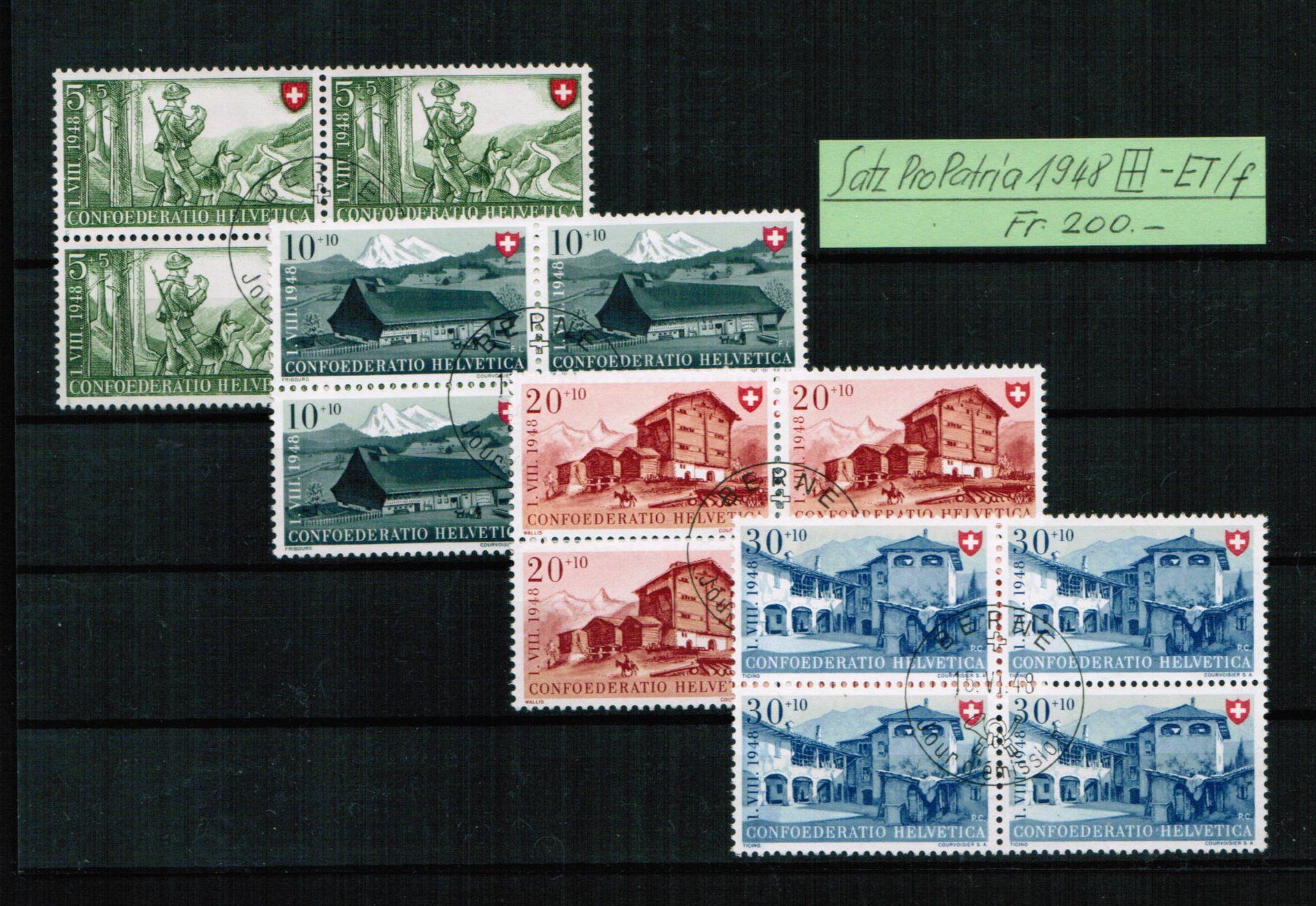 Tutti i francobolli: Pro Patria - VB-Satz 1948 - ET/franz. – Usato da Bern venduto da peri02