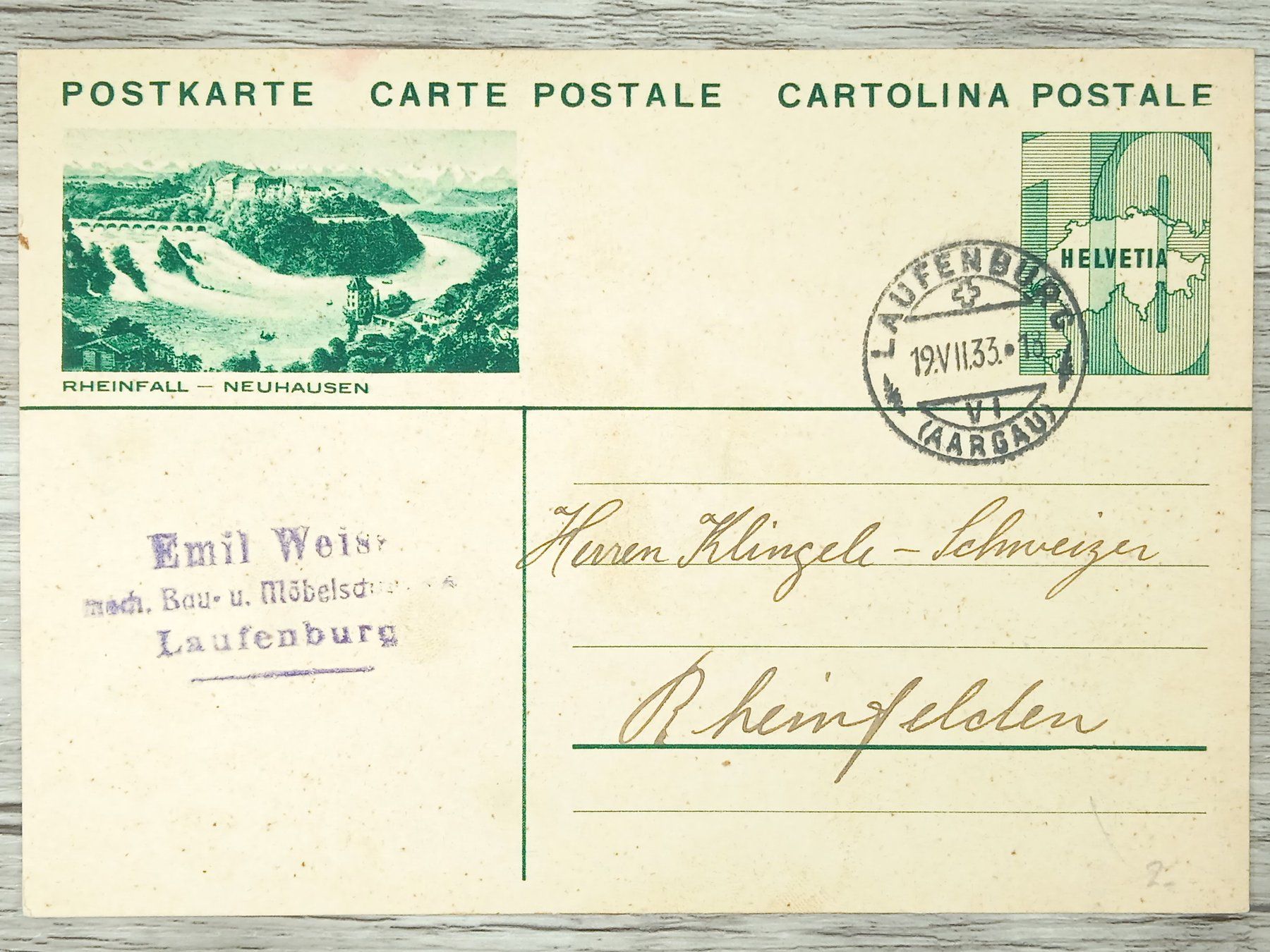 Alle Briefmarken: TR10 Carte Postale + Timbre Suisse 1933 – Gebraucht aus Cousset von Patrick_Collections