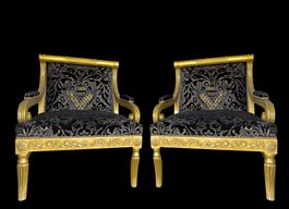 x2 Custom-made antique Style Scrolled Gold e Black chairs‪‪‪