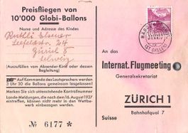 GLOBI Ballonflug vom FLUGMEETING Zürich 1937 HÄGGENSCHWIL SG