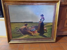 Gemälde "Erntezeit" - Bauer mit Familie, signiert!