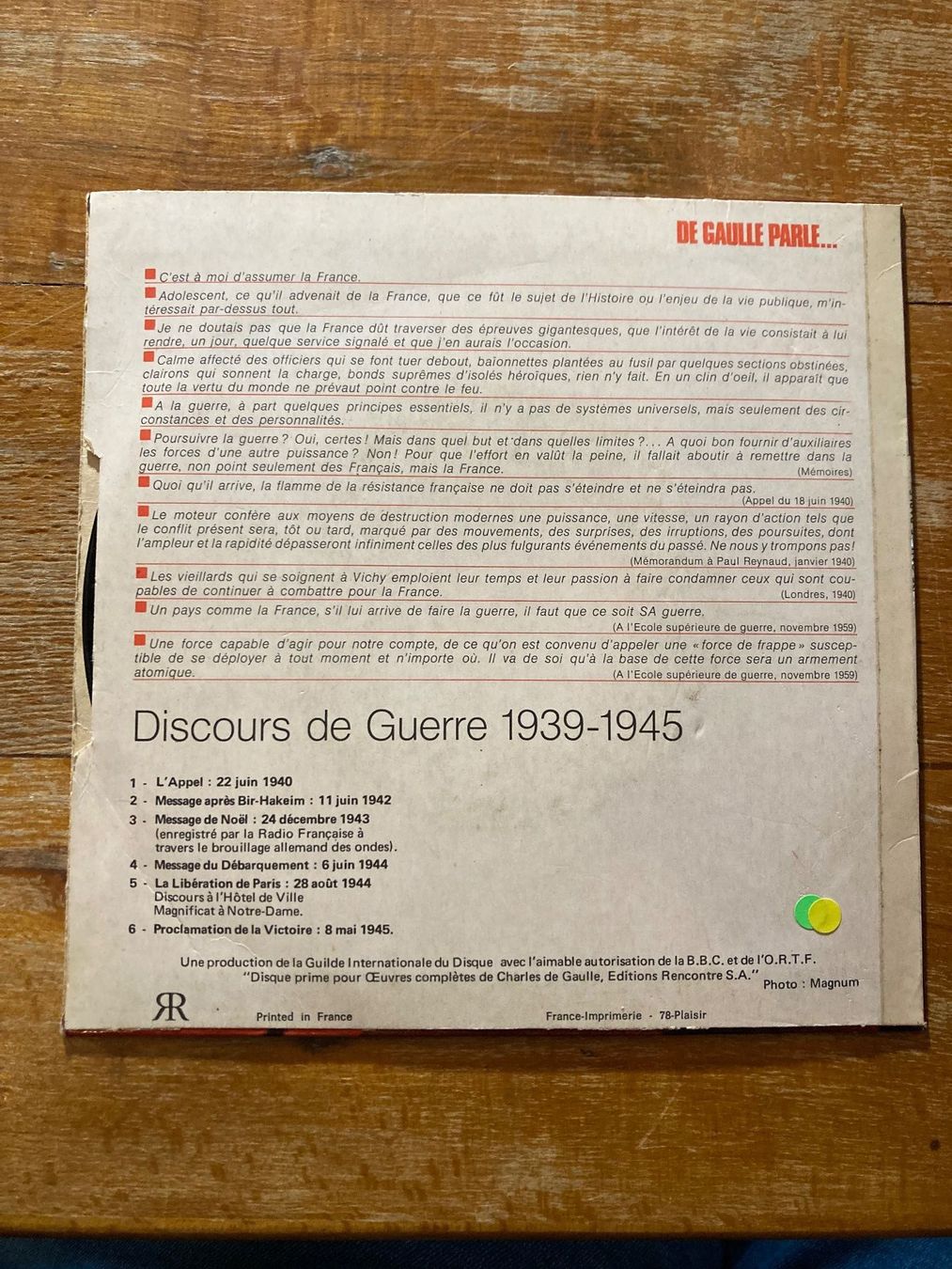 Dischi in vinile: De Gaulle Guerre 1939-45 Vinyle 33 tours – Usato da St-Cierges venduto da LeRegain 2
