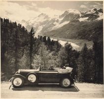 Foto - Morteratsch-Gletscher mit Oldtimer-Cabriolet 1934