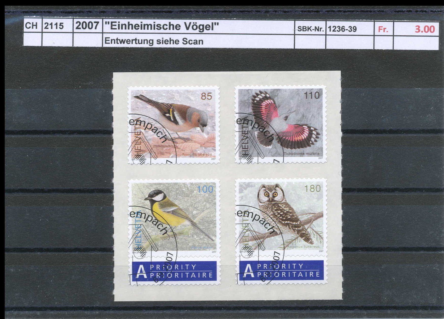 Tous les timbres: 2007 "Einheimische Vögel", ET - Stempel – D'occasion à Winterthur par Zupogeru