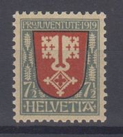 Variété Pro Juventute 12 rouge décalé sur la gauche