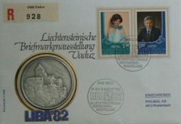 Numisbrief Liechtenstein Briefmarkenausst. Vaduz LIBA Münze
