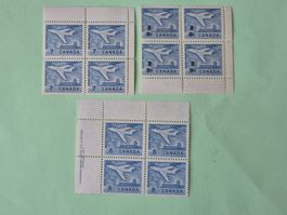 3 Kanadische 4er Blocks postfrisch