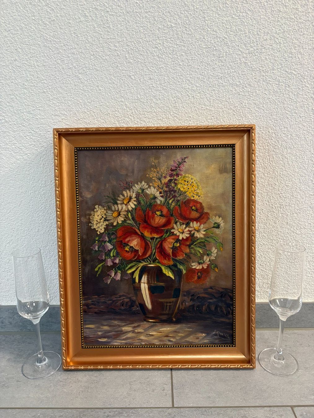 Gemälde: 36 cm breitx44 cm/ E. Krauser/ Öl Gemälde Blumenstillleben – Gebraucht aus Ottenbach von TimelessEmotions. 2