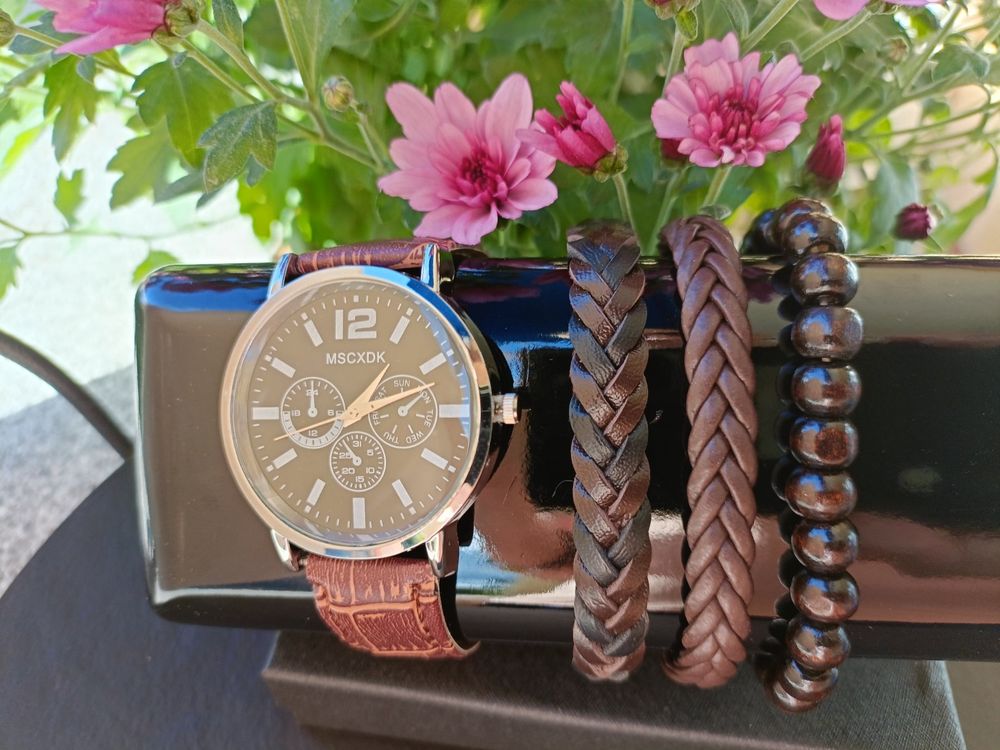 Montre Bracelet RELOCK - Cuir Marron, étanche, Quartz - Homme, Style Luxe Cadeau