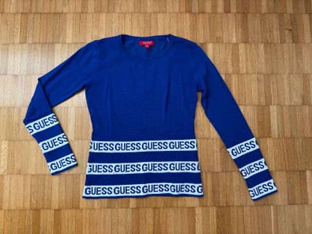 Guess Damenpullover blau Gr. M Logostreifen