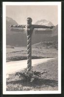Wegweiser bei Maloja-Kulm, Fotokarte, datiert 1928