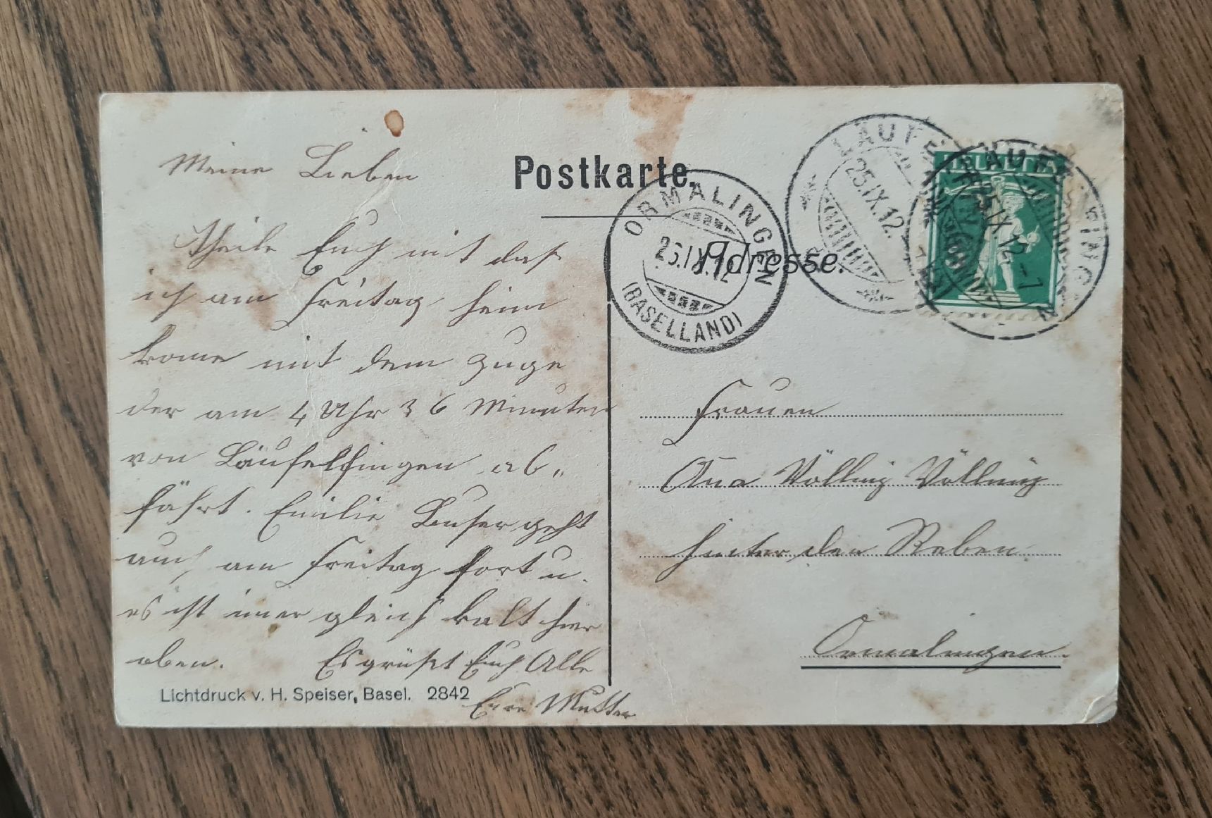 Cartoline postali: Kurhaus Walten, Läufelfingen n. Ormalingen, 1912 – Usato da Ebikon venduto da Donar50 2