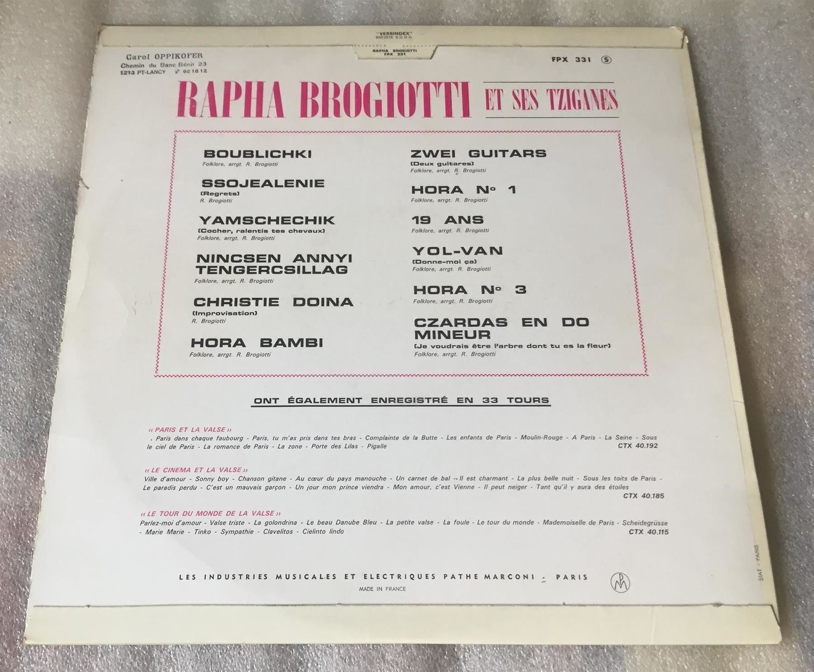 Dischi in vinile: Rapha Brogiotti  Tziganes de Toujours LP – Usato da Genève venduto da Cockattoo 1
