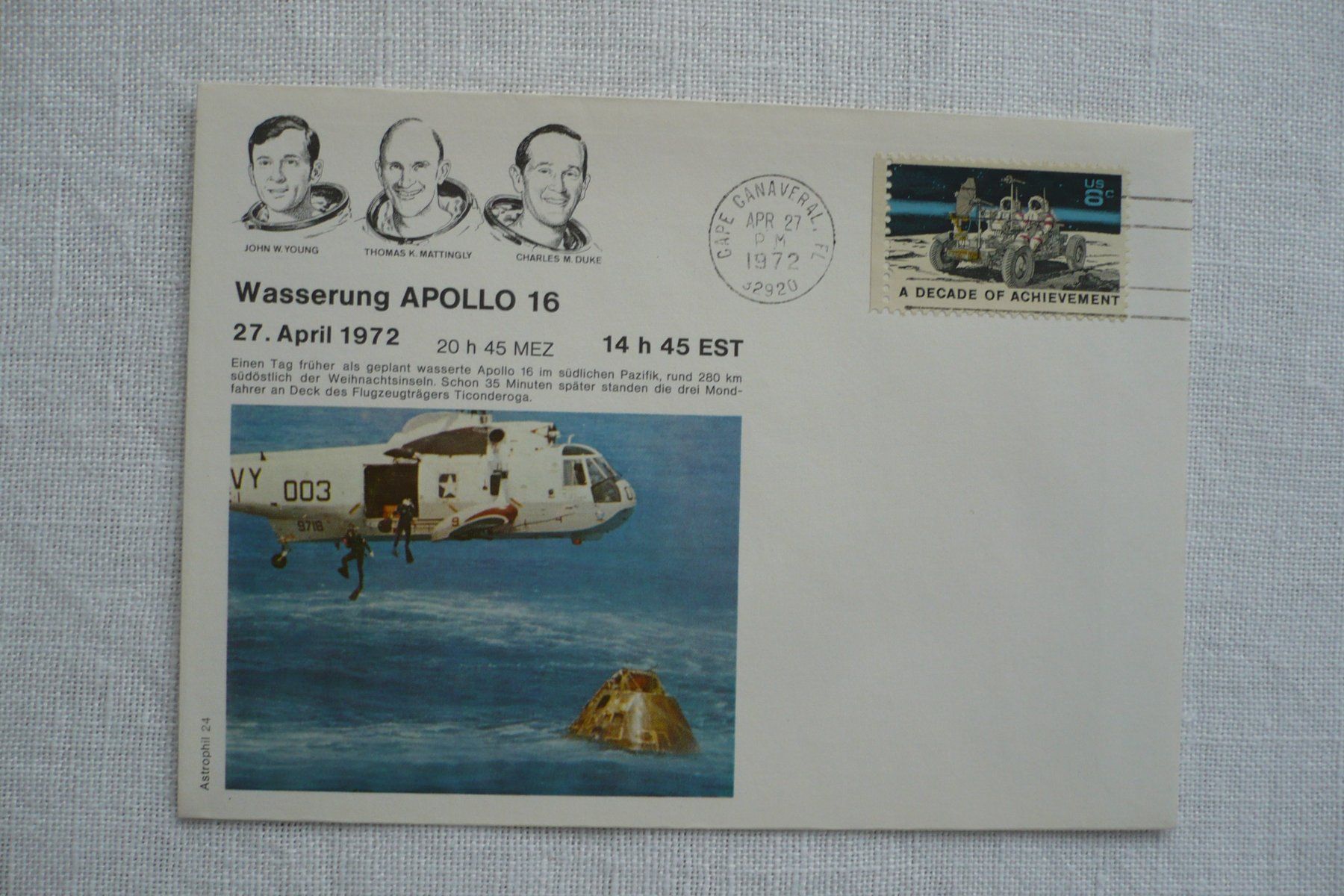Tutti i francobolli: 1972 APOLLO 16 Wasserung – Usato da Zürich venduto da saltandpepper008