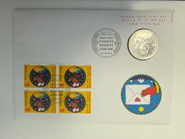 Numisbrief 150 Jahre Post mit 20-Fr.-Silbermünze