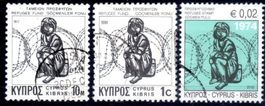 ZYPERN 1974/77/84 FLÜCHTLINGSHILFE 3 MARKEN GESTEMPELT -0272