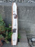 Wanddeko Holz mit Kuhbildern und Haken 100cm