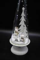Weihnachtstanne, Glaskuppel, Schneemann Schneeflocken H34 cm
