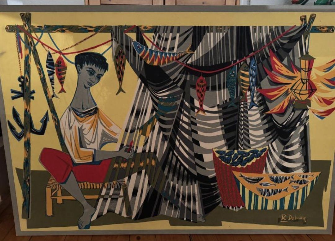 Dipinti: Le Remailleur De Filet - Tapestry by Robert Debieve – Usato da Genève venduto da Gigs007