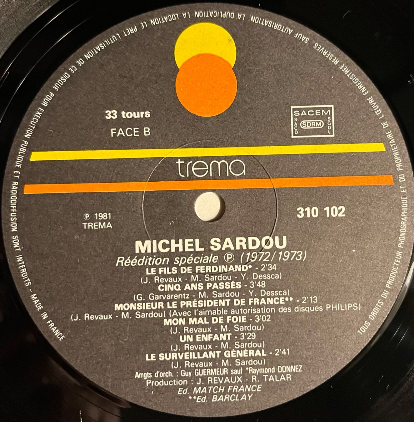 Dischi in vinile: MICHEL SARDOU - REEDITION SPECIALE - 33 Tours – Usato da Bussigny venduto da vinyl-pas-cher 3