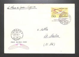 1949 Flugpost F45. LA CHAUX-DE-FONDS - Lugano illustriert