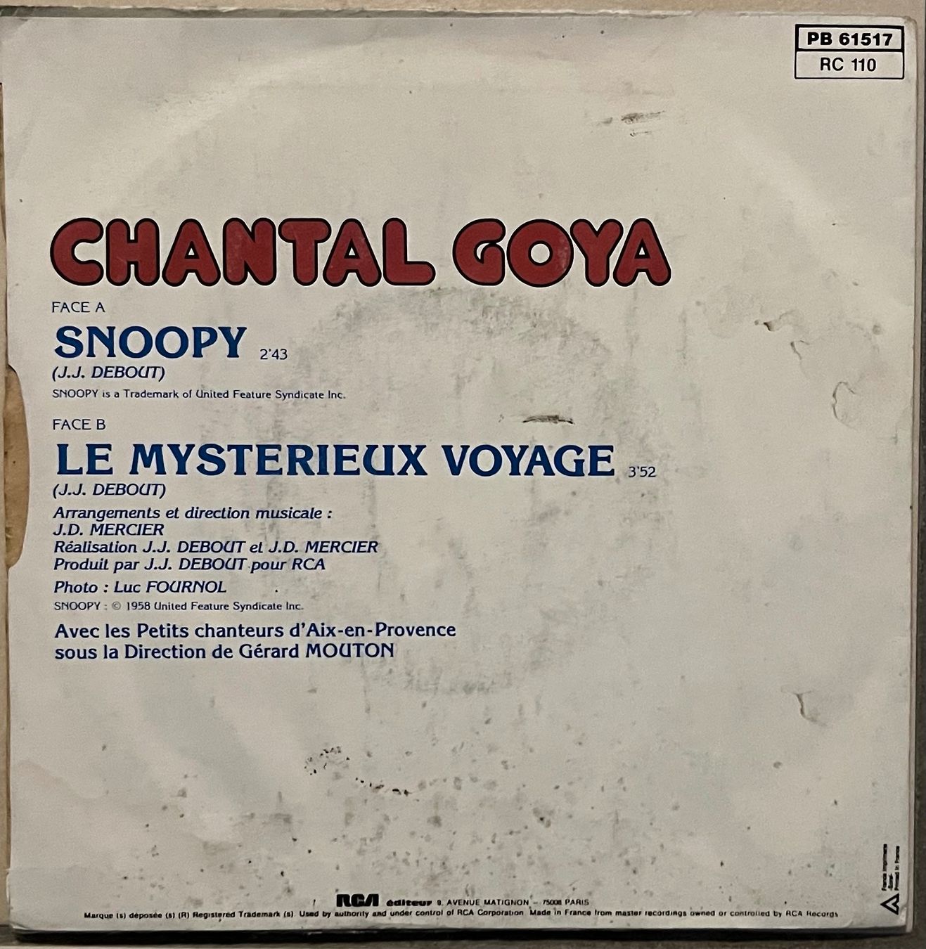 Dischi in vinile: CHANTAL GOYA - SNOOPY – Usato da Bussigny venduto da vinyl-pas-cher 1