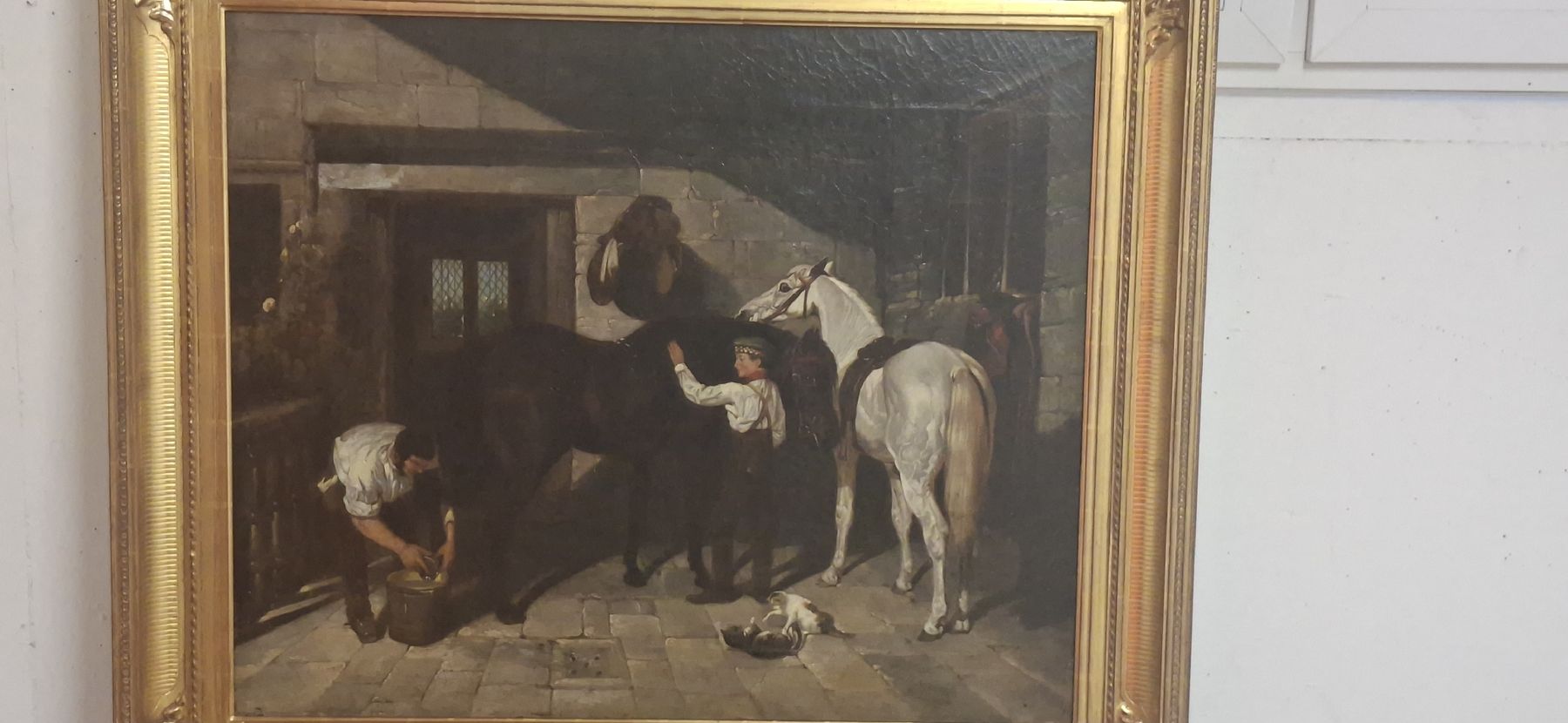 Dipinti: Ölgemälde H.H. Armstead "Stallszene mit Pferden" 1854 . – Usato da Dübendorf venduto da Babyl2945 5