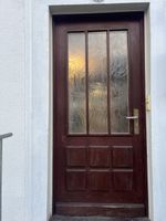 Haustür Holz dunkel mit Ornamentglas gebrauchter Zustand