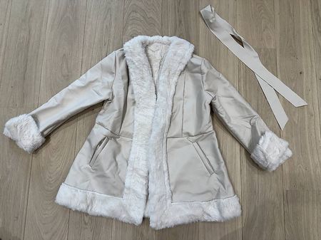 Veste manteau beige simili cuir fausse fourrure taille L