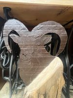 Wanddekoration Steinbock Kopf Metall Holz handgemacht Unikat