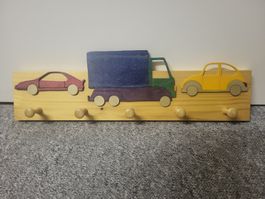 Kinder Garderobe Holz, Auto und Lastwagen Motiv, Top!