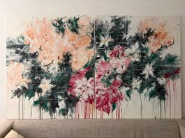 Tableau contemporain « Dialogue floral » Artiste suisse