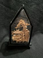 Asiatische Miniatur Szene, Holzschnitzerei, Sammlerstück